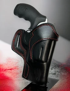 For S&W GOVERNOR 2.75," Right Hand Black Red Leather Open Top Yaqui Belt Holster - Picture 1 of 6