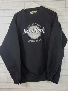 Vintage Hard Rock Cafe Myrtle Beach Made in USA BLACK Crewneck Sweater SZ Large - Picture 1 of 4