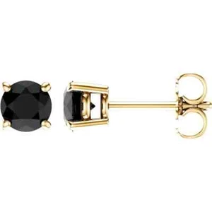 Pendientes de tachuelas de ónix negro natural de 5 mm en oro amarillo de 14 K - Imagen 1 de 2