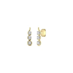 Real 14K Yellow Gold 0.15 CTW Lab Grown Diamond Trio Three Stone Stud Earrings - Picture 1 of 5