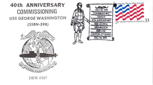 USS GEORGE WASHINGTON SSBN-598 30 DE DICIEMBRE 1999 GROTON CT 40 ANIVERSARIO CACHÉT - Imagen 1 de 1