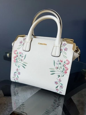 Mini Bolso de Mano Calvin Klein Floral Oro Blanco Bordado Flor Foto 1 de 3