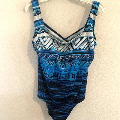 Longitude One Piece Swimsuit Size 14 Blue Black - Image 1 of 4