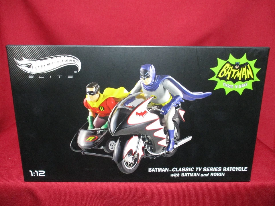 1:12 Batcycle 1966 Batman +Robin Figures Hot Wheels Elite Classic TV Series 1:18 - Image 1 of 4