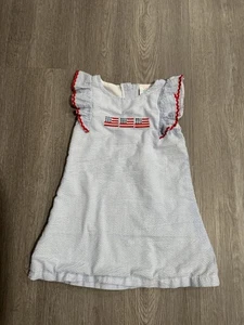 Stitchy Fish Sun Dress A-line American Flags Blue Back Button Size 4 - Picture 1 of 3