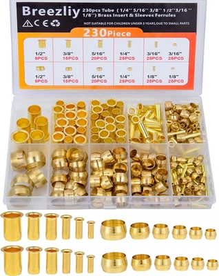 Compression Fittings Assortment Kit-6 Sizes(1/8"3/16" 1/4" 5/16" 3/8" 1/2") Bras - Image 1 of 4