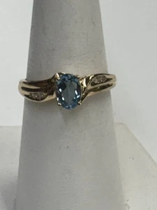 10k Yellow Gold Blue Topaz with CZ’s Fashion Ring Size 7 - Picture 1 of 8