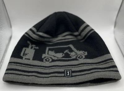 PGA TOUR Men's Jacquard Golf Beanie Black Gray Golf Print One Size Fits All New  - Image 1 of 4