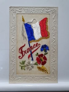 Alte Postkarte, Seide, Frankreich, französische Flagge (10R) - Bild 1 von 2