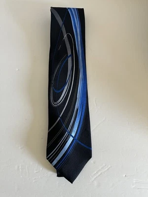 Corbata de diseñador Jerry Garcia Moon Mountains patrón abstracto negro/azul 100 % seda Foto 1 de 3