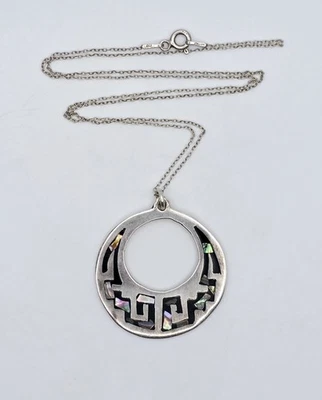 Collar colgante geométrico vintage con incrustaciones de abulón de plata esterlina Taxco  Foto 1 de 4