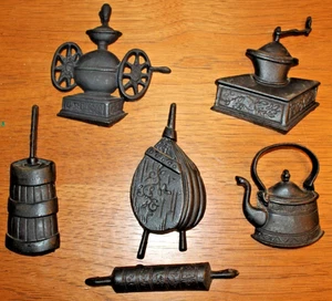 Vintage Sexton Cast Iron Wall Hanging Kitchen Decor Black Set of 6 - Picture 1 of 15