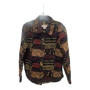 TanJay Button Up Tapestry Floral Geometric Blazer Brown Black Red Women's M - Picture 1 of 6