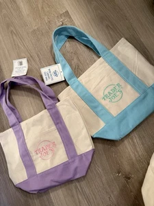 Original Trader Joe's Mini Pastel Canvas Tote Bag Light Blue & Lilac Purple - Bild 1 von 1