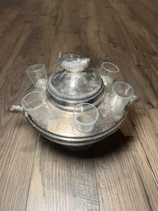 RARO piatto vintage ARGENTO 6 bicchieri vodka e centrotavola caviale usato in ottime condizioni made in India - Foto 1 di 10