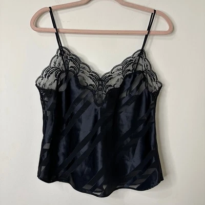 Sz 36 70s VTG Black Satin Sheer Stripe Lace Cami Maidenform Coquette Whimsigoth - Image 1 of 4