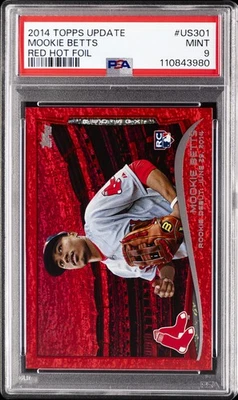 2014 TOPPS UPDATE RED HOT FOIL #US301 MOOKIE BETTS ROOKIE RC PSA 9 - Image 1 of 2
