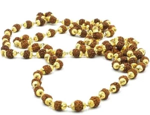 rudraksha catena placcata oro mala 22ct oro puro e rodio rivestita - Foto 1 di 1