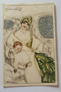 Cartolina Viaggiata Illustratore Mauzan Gennaio Fp Colori Anno 1916 - Imagen 1 de 2