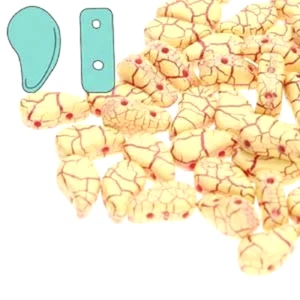 Paisley Duo, amarillo iónico/rojo oscuro, vidrio checo, 2 agujeros, 8x5 mm, 10 gramos, (pas62) - Imagen 1 de 1