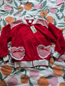 Vintage Heart Pocket Sweater Valentine’s Day Bow Lace Collar Striped Pin-up Zip - Picture 1 of 5