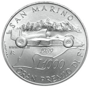 SAN MARINO 1000 LIRE 1989 ( F1 GRAND PRIX ) SILVER Commem. Coin (KM# 244) UNC - Picture 1 of 5