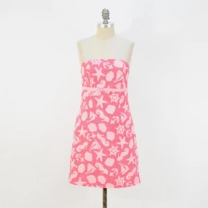 Lilly Pulitzer Dress 4 Bubblegum Pink Summer Beachy-Print Strapless A-line Mini - Picture 1 of 5