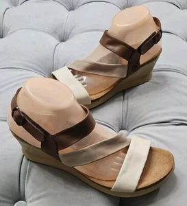 Wanda Panda Meryl Talco braun hellbraun Leder Keilabsatz Fersenriemen Sandalen Schuhe 41 10 - Bild 1 von 17