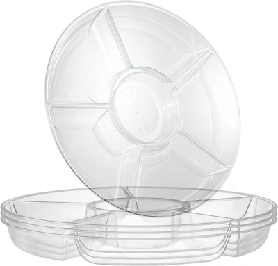 6 Sectional round Plastic Serving Tray/Platters Clear Pack of 2 - Image 1 of 4