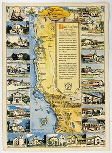 1949 California Missions Pictorial Map. - Wm. L. Newman **VINTAGE ORIGINAL - Picture 1 of 1