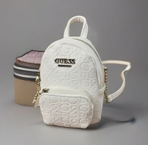 GUESS White Mini Backpack Crossbody "Evan" Mini Bag Purse Pre Owned - Picture 1 of 13
