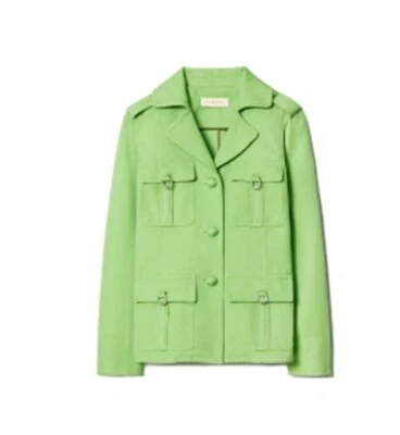 Tory Burch Sgt. Chaqueta militar Pepper Twill verde trébol brillante talla 6 nueva con etiquetas $598 Foto 1 de 4