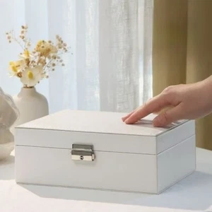 White Large jewelry box, leather storage box, ring and necklace organizer UK - Picture 1 of 8