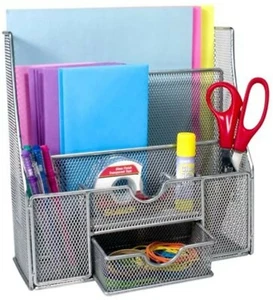 Wall Hanging or Desktop Metal Mesh Organizer for Supplies & Accessories, Silver - Picture 1 of 1