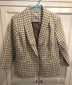 ISAAC MIZRAHI Bergdorf Goodman Nadelstreifen Blazer 12 Karos Champagner Beige - Bild 1 von 6