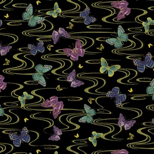 Floating Butterflies, Gold Swirls, Metallic, Fabric, Shizuka, Timeless Treasures - Picture 1 of 1