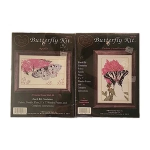 Set Of 2 Cross My Heart cross stitch Butterfly kits 5x7" NEW Vintage - Picture 1 of 3