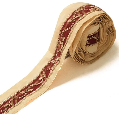 Sushila Vintage Granate Sari Borde Artesanía India Costura Borde A Mano Cuentas Encaje Foto 1 de 4