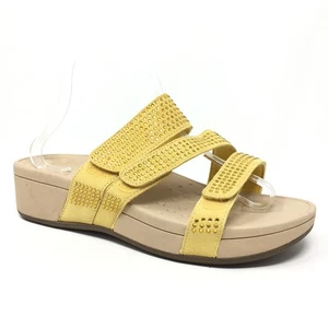 Vionic Alexis Sandals Shoes Womens Size 8 D Wide Yellow Strappy Orthotic Wedge - Picture 1 of 9