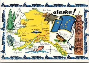 Vintage ALASKA 4x6" Greetings Postcard State Map Flag Bird & Flower 1980s Unused - Picture 1 of 2