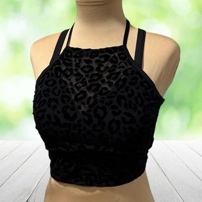 TORRID Crop Top Womens Large Black Burnout Velvet Leopard Halter Bra Cami - Image 1 of 4