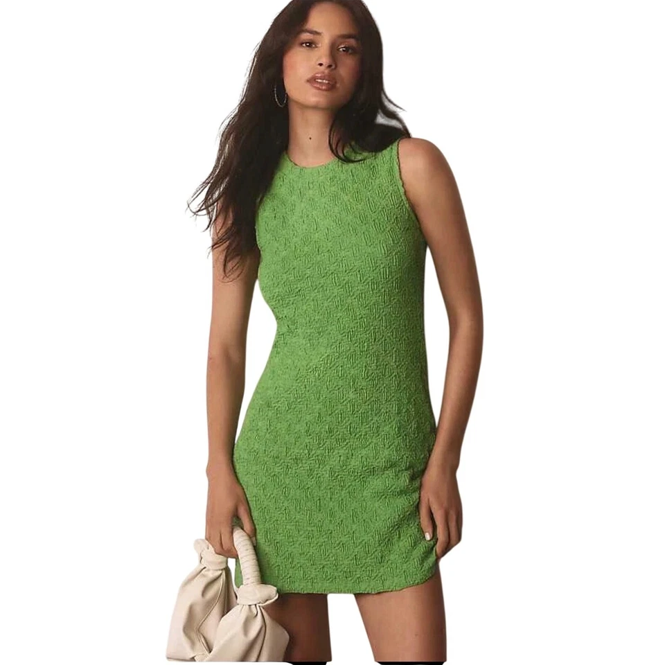 💚 Mini Vestido Anthropologie Porridge Texturizado Verde Sin Mangas XS | Retro Chic Foto 1 de 4
