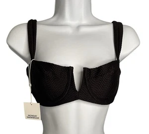 NWT Monday Swimwear Black Crinkle Clovelly Bikini Top Womens Size Medium - Picture 1 of 10