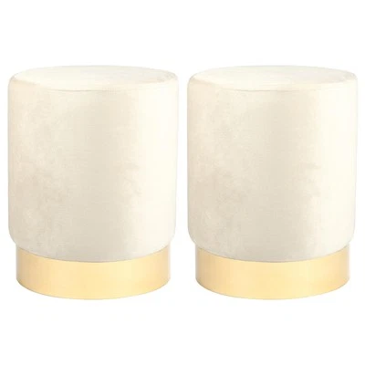 2x Creme H36 x D29cm Runder Samt-Fußhockers Ottomane Schemel Sitzpuff Sitz - Bild 1 von 4