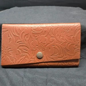 Portland Leder Rancher Geldbörse Meadow braun geprägt Blumen Druckknopf Clutch dreifach faltbar - Bild 1 von 6