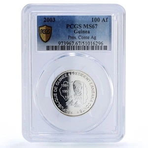 Guinea 150000 CFA President Conte 100 Africa Elephant MS67 PCGS silver coin 2003 - Picture 1 of 6