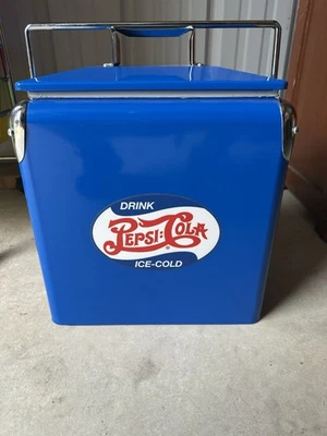 Drink Pepsi Cola Blue Metal Portable Picnic Cooler/Ice Box/Chest Reproduction - Image 1 of 4