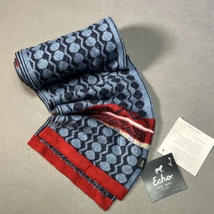 Echo New York One Sz Women’s Scarf Blue W Red Touch Geometric Print NWT - Picture 1 of 4