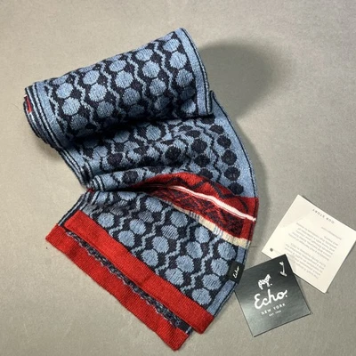 Echo New York One Sz Women’s Scarf Blue W Red Touch Geometric Print NWT - Image 1 of 4