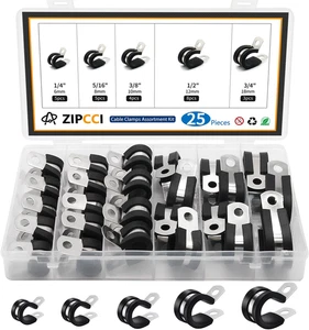 Kit Surtido Abrazaderas de Cable, Paquete de 25 Clips de Tubo de Cojín de Goma de Acero Inoxidable ( - Imagen 1 de 17